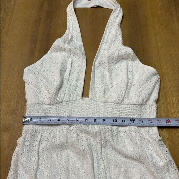 Alice + Olivia Lyndon Tiered Maxi Dress Cross Front Halter Eyelet Lace Open Back - Picture 6 of 14